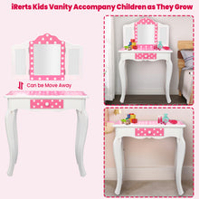 Load image into Gallery viewer, iRerts Kids Vanity with Fold 3 Mirror Wooden Girls Vanity Table Princess Makeup Dressing Table, Children's Furniture, Girls Vanity Set with Mirror