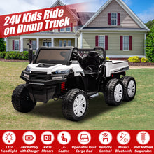 Load image into Gallery viewer, iRerts 2 Seater 24V Ride on Truck with Dump Bed, Battery Powered Ride on Car UTV with Remote Control for Boys Girls, 4WD 6 Wheels Ride on Tractor Toys with Bluetooth, Music, USB/TF Card Slots, White