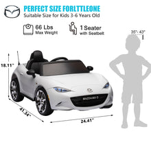Load image into Gallery viewer, iRerts White 12V MAZDA MX-5 RF Ride on Cars with Remote Control, Electric Cars for Kids Boys Girls 3-6 Ages Gifts, Battery Powered Kids Ride on Toys with Music, Bluetooth, USB, MP3, LED Lights