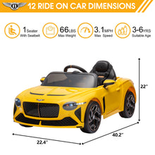 Load image into Gallery viewer, Kids Electric Car for Boys Girls Gift, Licensed Bentley Mulsanne 12V Ride On Cars with Remote Control, Battery Powered Ride On Toys with Bluetooth, USB, MP3, LED Light, Yellow