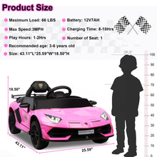 Load image into Gallery viewer, Lamborghini Kids Powered Ride on Car Toy with Remote Control, 12V Electric Vehicle Car for Girls Boys 3-5 Years Old, Sport Car w/ Bluetooth and Fours Wheels Shock Absorption
