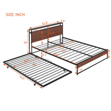 Load image into Gallery viewer, Queen Size Metal Platform Bed Frame with Twin Size Trundle, Queen Size Bed Frame with Storage Headboard, Outlet/USB Ports, Steel Slat Support, Queen Bed Frame No Box Spring Needed for Bedroom, Black