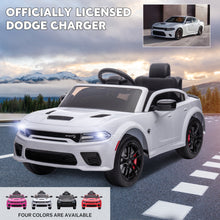Load image into Gallery viewer, iRerts Ride on Cars, 12 V Licensed Dodge Charger Battery Powered Ride On Toys with Remote Control, MP3 Player, LED Headlights, Safety Belt, 4 Wheeler, Electric Car for Kids 3-5 Boys Girls, White