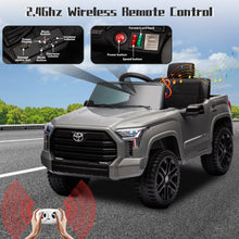 Load image into Gallery viewer, 12V Kids Ride on Car Licensed Toyota Tundra Pickup Electric Vehicle with 2.4G Remote Control Powered Ride on Toy for Boys and Girls, Three speed adjustable, Bluetooth, Ride on Truck for 3-5 Years Old