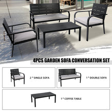 Load image into Gallery viewer, 4 Piece Outdoor Conversation Patio Furniture Set, Wooden Loveseat and Coffee Table set with Cushion