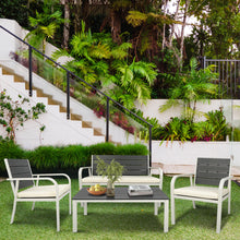 Load image into Gallery viewer, 4 Piece Outdoor Conversation Patio Furniture Set, Wooden Loveseat and Coffee Table set with Cushion