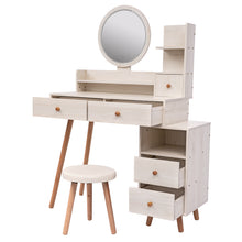 Load image into Gallery viewer, iRerts Vanity Table with Cushioned Stool, Touch Control LED Mirror, Large Capacity Storage Cabinet, 5 Drawers, Fashionable Makeup Furniture, Length Adjustable