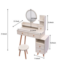 Load image into Gallery viewer, iRerts Vanity Table with Cushioned Stool, Touch Control LED Mirror, Large Capacity Storage Cabinet, 5 Drawers, Fashionable Makeup Furniture, Length Adjustable