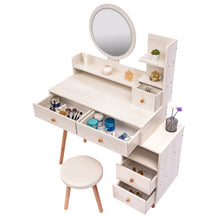 Load image into Gallery viewer, iRerts Vanity Table with Cushioned Stool, Touch Control LED Mirror, Large Capacity Storage Cabinet, 5 Drawers, Fashionable Makeup Furniture, Length Adjustable