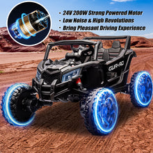 Load image into Gallery viewer, iRerts Black 24V Battery Powered Ride on UTV Cars for Boys Girls, Kids Ride on Toys with Remote Control, Music, LED Light, USB, Bluetooth, Large Seat Kids Electric Vehicle for Christmas Birthday Gifts