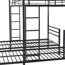 Load image into Gallery viewer, iRerts Triple Bunk Beds for Kids Adults, Metal Full over Twin over Twin Bunk Bed with Built-in Shelf, Triple Bunk Bed Frame with Headboard and Safety Guardrail, 3 in 1 Bunk Bed for Bedroom, Black