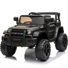 Load image into Gallery viewer, iRerts Black Kids 12V Ride on Truck with Remote Control for 2- 4 Years Old, Horn, LED Lights, MP3 Player, Radio, USB Port, Spring Suspension