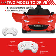 Load image into Gallery viewer, iRerts Red 12V MAZDA MX-5 RF Ride on Cars with Remote Control, Electric Cars for Kids Boys Girls 3-6 Ages Gifts, Battery Powered Kids Ride on Toys with Music, Bluetooth, USB, MP3, LED Lights