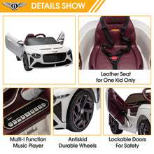 Load image into Gallery viewer, Ride on Car for Boys Girls, Bentley Mulsanne 12V Kids Electric Car Vehicle with Remote Control, Battery Powered Ride on Toys with Bluetooth, USB/MP3, LED Light, 3-6 Ages Kid Birthday Gift, White