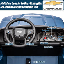Load image into Gallery viewer, 2 Seater 24V Ride on Cars with Remote Control, Licensed Chevrolet Silverado Kids Ride on Truck for Boys Girls Birthday Christmas Gifts, Battery Powered Kids Electric Cars with LED Lights, Music, Blue