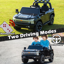 Load image into Gallery viewer, iRerts 12V Battery Powered Ride on Cars with Remote Control, Licensed Chevrolet Silverado 2 Seater Kids Electric Cars for 2-6 Ages Kids Gift, Ride On Toy with Music, MP3/USB/AUX Port, LED Light, Black