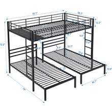 Load image into Gallery viewer, iRerts Triple Bunk Bed Metal Frame, Bunk Beds Full over Twin over Twin for Kids Teens Adults, Full over Twin over Twin Bunk Bed with Built-in Shelf and Safety Guardrail for Bedroom, Black