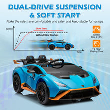 Load image into Gallery viewer, iRerts Blue 24V Lamborghini Ride on Cars with Remote Control, Battery Powered Kids Ride on Toys for Boys Girls 3-8 Ages, 4 Wheels Electric Cars for Kids with Bluetooth/Music/USB Port/LED Lights