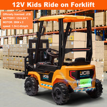 Load image into Gallery viewer, JCB 12V Ride on Forklift for Kids Ride on Car with Remote Control Ride on Toy for Toddler, 3 Speed, Electric Ride on Truck for 3-6 Boys and Girls