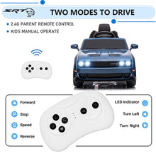 Load image into Gallery viewer, 12v Ride on Cars with Remote Control, Licensed Dodge Challenger Battery Powered Kids Electric Car, Ride on Toys for Kids Boys Girls 3-5 Ages Gift with Bluetooth, Music, USB/MP3 Port, LED Light, Blue