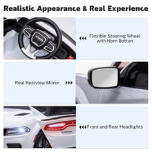 Load image into Gallery viewer, iRerts Ride on Cars, 12 V Licensed Dodge Charger Battery Powered Ride On Toys with Remote Control, MP3 Player, LED Headlights, Safety Belt, 4 Wheeler, Electric Car for Kids 3-5 Boys Girls, White