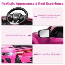 Load image into Gallery viewer, iRerts Ride on Cars, 12 V Licensed Dodge Charger Battery Powered Ride On Toys with Remote Control, MP3 Player, LED Headlights, Safety Belt, 4 Wheeler, Electric Car for Kids 3-5 Boys Girls, Pink