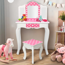 Load image into Gallery viewer, iRerts Kids Vanity with Fold 3 Mirror Wooden Girls Vanity Table Princess Makeup Dressing Table, Children's Furniture, Girls Vanity Set with Mirror