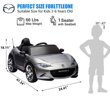 Load image into Gallery viewer, iRerts Silver 12V MAZDA MX-5 RF Ride on Cars with Remote Control, Electric Cars for Kids Boys Girls 3-6 Ages Gifts, Battery Powered Kids Ride on Toys with Music, Bluetooth, USB, MP3, LED Lights