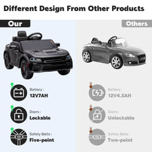 Load image into Gallery viewer, iRerts Ride on Cars, 12 V Licensed Dodge Charger Battery Powered Ride On Toys with Remote Control, MP3 Player, LED Headlights, Safety Belt, 4 Wheeler, Electric Car for Kids 3-5 Boys Girls, Black