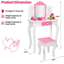 Load image into Gallery viewer, iRerts Kids Vanity with Fold 3 Mirror Wooden Girls Vanity Table Princess Makeup Dressing Table, Children's Furniture, Girls Vanity Set with Mirror
