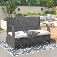 Load image into Gallery viewer, iRerts Outdoor Patio Furnitrue Loveseat Set with Cushions, Convertible Coffee Table and Ottoman Set, Patio Conversation Wiker Rattan Sofa Set