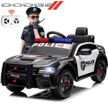 Load image into Gallery viewer, iRerts 12V Ride on Police Cars with Remote Control, Licensed Dodge Charger Kids Ride on Toys for Boys Girls Gifts, Kids Electric Car with Bluetooth, Music, USB, MP3, LED Lights, 3 Speeds, Black