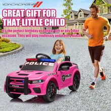 Load image into Gallery viewer, iRerts 12V Ride on Police Cars with Remote Control, Licensed Dodge Charger Kids Ride on Toys for Boys Girls Gifts, Kids Electric Car with Bluetooth, Music, USB, MP3, LED Lights, 3 Speeds, Pink