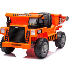 Load image into Gallery viewer, iRerts Ride on Dump Truck for Boys, 12V Ride on Car with Remote Control, 4 Wheel Construction Vehicles with Electric Dump Bed and Shovel, Powered Ride on Toys with Bluetooth, Music, USB Port, Orange