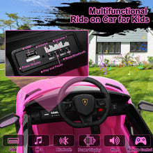 Load image into Gallery viewer, Lamborghini Kids Powered Ride on Car Toy with Remote Control, 12V Electric Vehicle Car for Girls Boys 3-5 Years Old, Sport Car w/ Bluetooth and Fours Wheels Shock Absorption