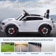 Load image into Gallery viewer, iRerts Ride on Cars, 12 V Licensed Dodge Charger Battery Powered Ride On Toys with Remote Control, MP3 Player, LED Headlights, Safety Belt, 4 Wheeler, Electric Car for Kids 3-5 Boys Girls, White
