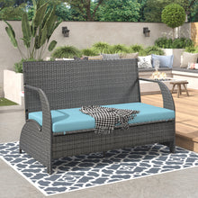 Load image into Gallery viewer, iRerts Outdoor Patio Furnitrue Loveseat Set with Cushions, Convertible Coffee Table and Ottoman Set, Patio Conversation Wiker Rattan Sofa Set