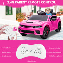 Load image into Gallery viewer, Kids Electric Cars With Remote Control, Licensed Dodge Charger 12V Ride on Cars for Boys Girls, Battery Powered Ride on Toys with Bluetooth, USB, MP3, 4 Wheel Suspension, Pink