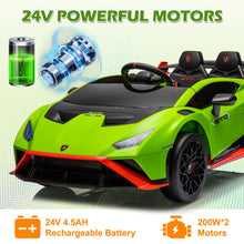 Load image into Gallery viewer, iRerts Green 24V Lamborghini Ride on Cars with Remote Control, Battery Powered Kids Ride on Toys for Boys Girls 3-8 Ages, 4 Wheels Electric Cars for Kids with Bluetooth/Music/USB Port/LED Lights