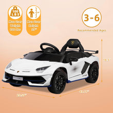 Load image into Gallery viewer, iRerts White 24V Lamborghini Xago Battery Powered Ride On Cars with Remote Control for Boys Girls Gifts, Kids Ride on Toys with Bluetooth, Music, MP3, USB, LED lights