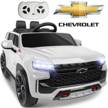 Load image into Gallery viewer, iRerts 12V Battery Powered Ride on Cars with Remote Control, Licensed Chevrolet Tahoe Kids Electric Cars for 3-6 Ages Kids Gift, Ride On Toy with Bluetooth, Music, MP3/USB/AUX Port, LED Light, White