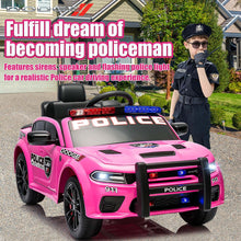 Load image into Gallery viewer, iRerts 12V Ride on Police Cars with Remote Control, Licensed Dodge Charger Kids Ride on Toys for Boys Girls Gifts, Kids Electric Car with Bluetooth, Music, USB, MP3, LED Lights, 3 Speeds, Pink