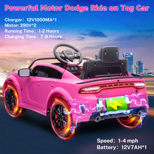 Load image into Gallery viewer, iRerts Ride on Cars, 12 V Licensed Dodge Charger Battery Powered Ride On Toys with Remote Control, MP3 Player, LED Headlights, Safety Belt, 4 Wheeler, Electric Car for Kids 3-5 Boys Girls, Pink