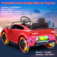 Load image into Gallery viewer, iRerts Ride on Cars, 12 V Licensed Dodge Charger Battery Powered Ride On Toys with Remote Control, MP3 Player, LED Headlights, Safety Belt, 4 Wheeler, Electric Car for Kids 3-5 Boys Girls, Red