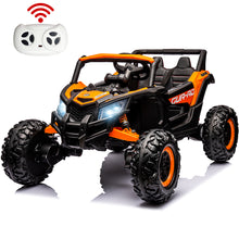 Load image into Gallery viewer, iRerts Orange 24V Battery Powered Ride on UTV Cars for Boys Girls, Kids Ride on Toys with Remote Control, Music, LED Light, USB, Bluetooth, Large Seat Kids Electric Vehicle for Christmas Birthday Gift