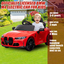 Load image into Gallery viewer, BMW M4 Red 12V Ride On Cars with Remote Control, Battery Powered Ride on Toys with Music, Bluetooth, Story, USB/MP3 Port, LED Light, Kids Electric Vehicle for Boys Girls with Wheels, Easy to Carry