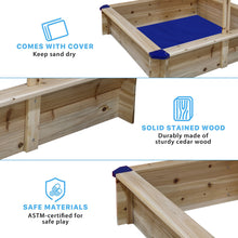 Load image into Gallery viewer, iRerts Kids Sandbox, Wooden Sandbox with Cover and Adjustable Canopy, Backyard Sandbox for Kids 3-10 Year Olds, Indoor Sandbox Sandpit Outdoor Playset for Backyard Home Lawn Garden Beach, Golden