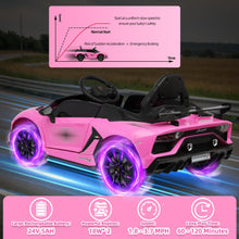 Load image into Gallery viewer, iRerts Pink 24V Lamborghini Xago Battery Powered Ride On Cars with Remote Control for Boys Girls Gifts, Kids Ride on Toys with Bluetooth, Music, MP3, USB, LED lights