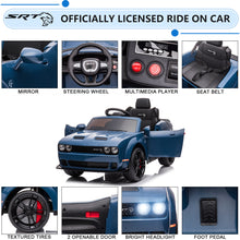 Load image into Gallery viewer, 12v Ride on Cars with Remote Control, Licensed Dodge Challenger Battery Powered Kids Electric Car, Ride on Toys for Kids Boys Girls 3-5 Ages Gift with Bluetooth, Music, USB/MP3 Port, LED Light, Blue