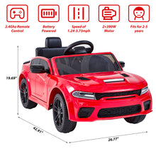 Load image into Gallery viewer, Kids Electric Cars With Remote Control, Licensed Dodge Charger 12V Ride on Cars for Boys Girls, Battery Powered Ride on Toys with Bluetooth, USB, MP3, 4 Wheel Suspension, Red